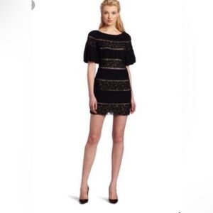 Tracy Reese Lace Inset Shift Dress Black Nude nwot